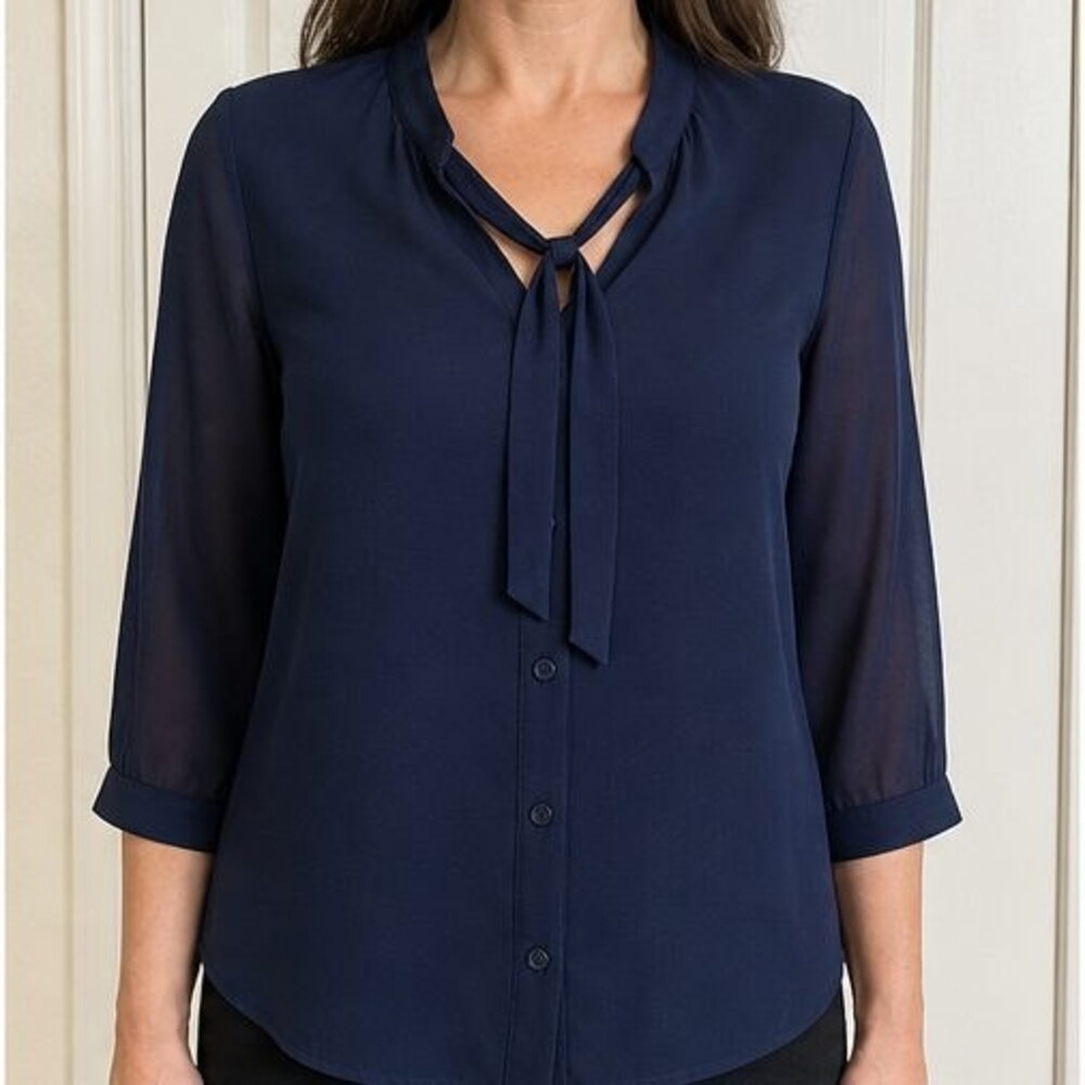 Navy Button Blouse - Picture 2 of 6